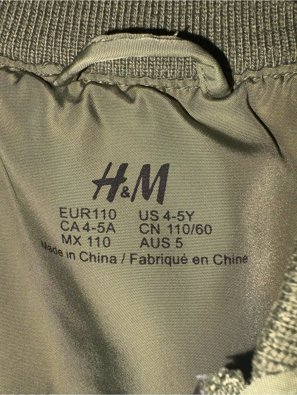 H&M Kids Olive Green Puffer Bomber Jacket